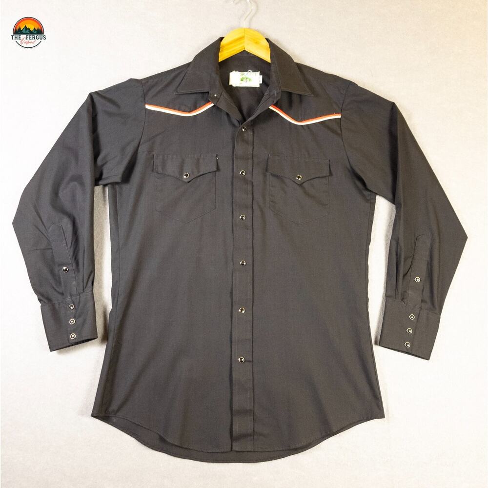 Mesquite Snap-Up Shirt Black Long Sleeve Collared Western Men's Size 15.5-33